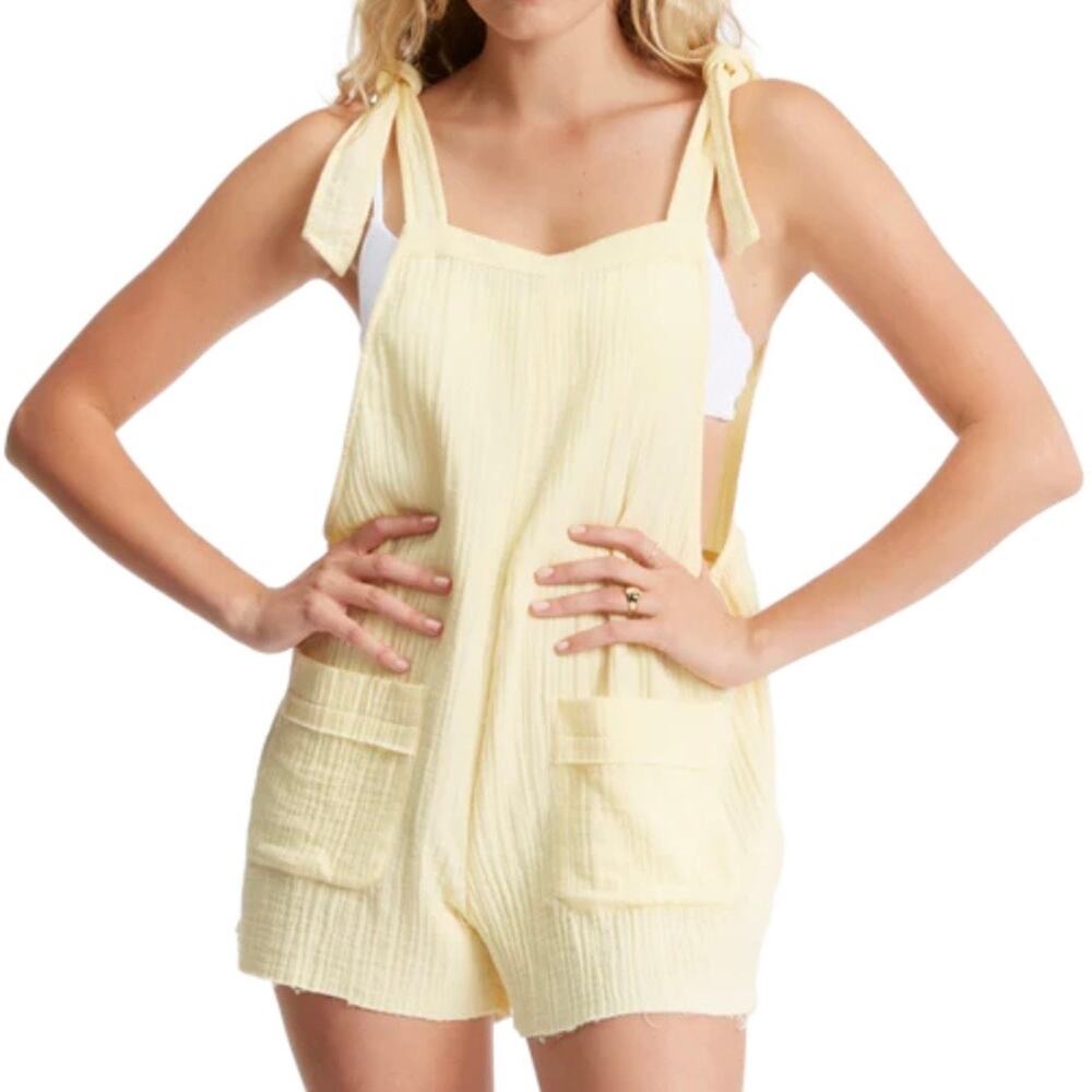 BILLABONG | On The Run Romper Yellow Pineapple 🍍 Overalls Cotton Gauze | Medium